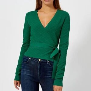 Diane Von Furstenberg Green V-Neck Sweater